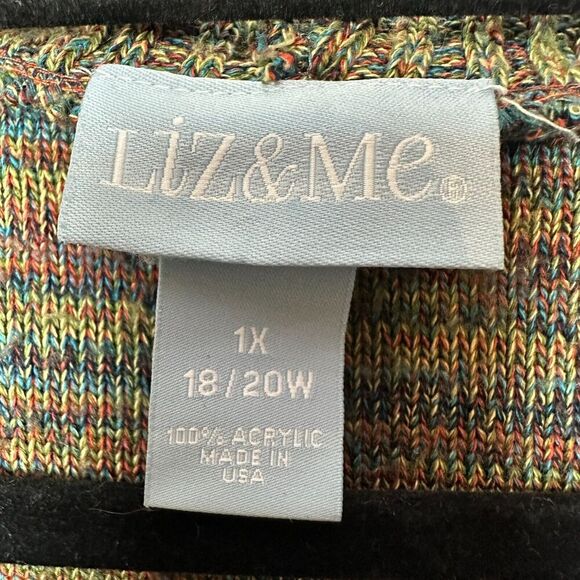 2/$30 Liz & Me Colorful Cowl Neck Sweater Womens 1X Stretch Office Rainbow - Picture 7 of 9